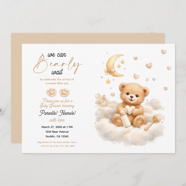 Convites We can Bearly Wait Teddy Bear Baby Shower (Frente/Verso)