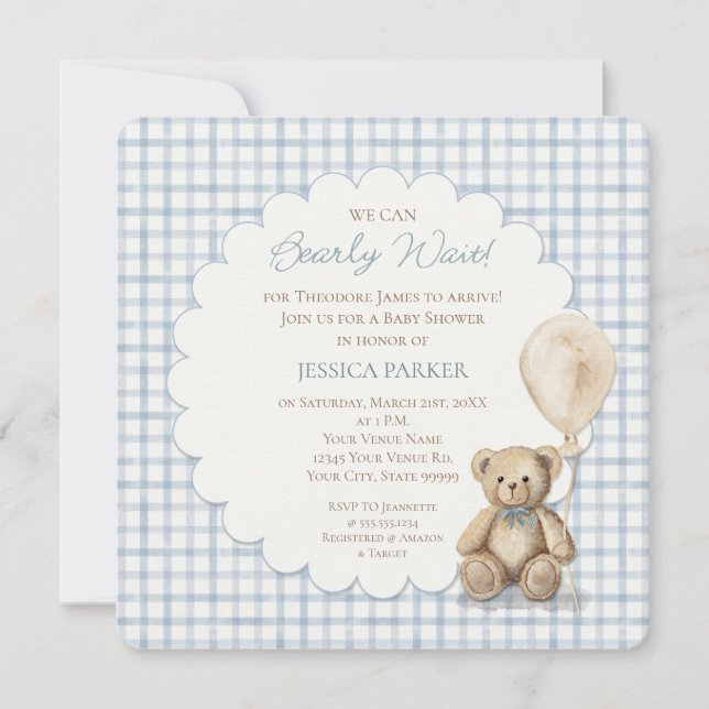 Convites We Can Bearly Wait Teddy Bear Baby Shower Boy  (Frente)
