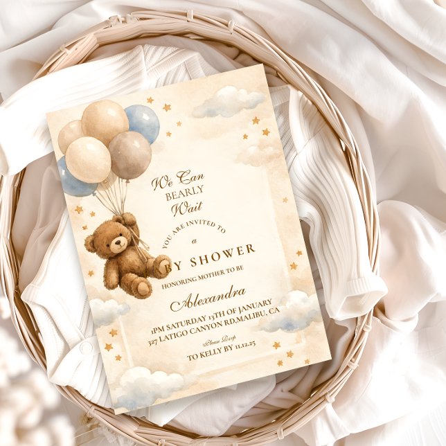 Convites We Can Bearly Wait Teddy Bear Balloon Baby Shower (Criador carregado)