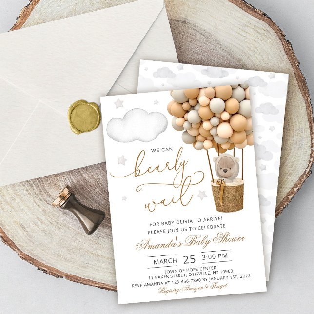 Convites We Can Bearly Wait Teddy Bear Balloon Baby Shower (Criador carregado)