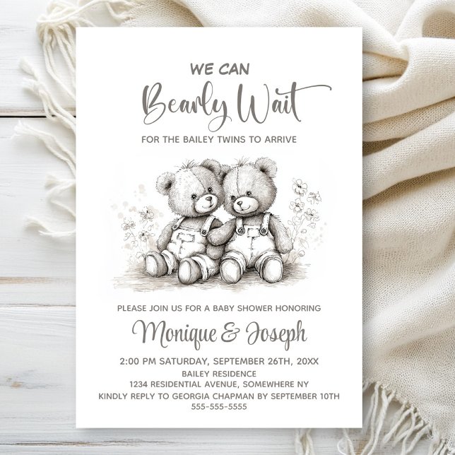 Convites We Can Bearly Wait Teddy Bear Twins Baby Shower (Criador carregado)