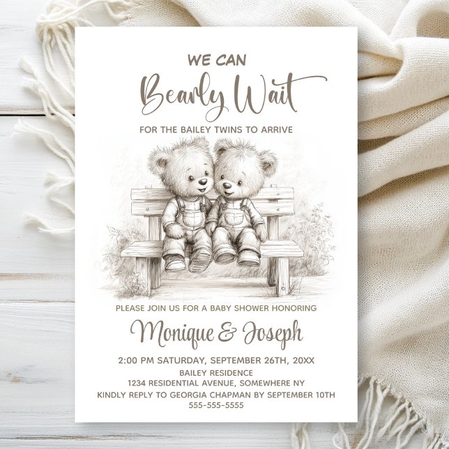 Convites We Can Bearly Wait Teddy Bear Twins Baby Shower (Criador carregado)