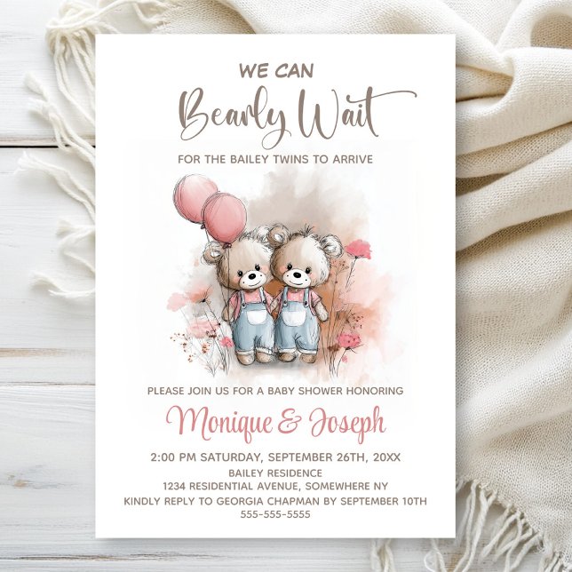 Convites We Can Bearly Wait Teddy Bear Twins Baby Shower (Criador carregado)
