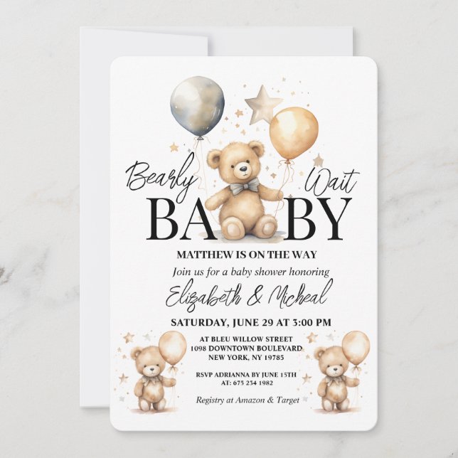 Convites We Can Bearly Wait Theme Baby Shower Invitation (Frente)