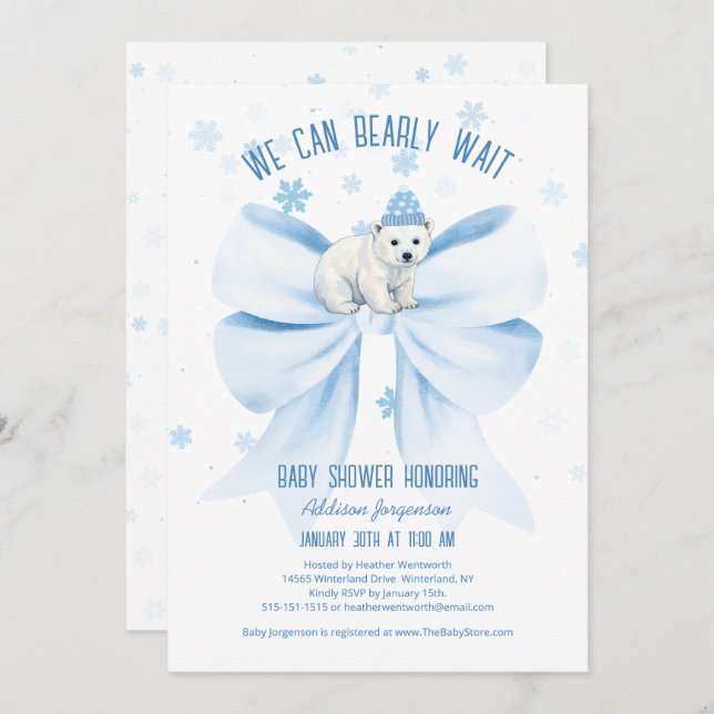 Convites We Can Bearly Wait Winter Polar Bear Baby Shower (Frente/Verso)