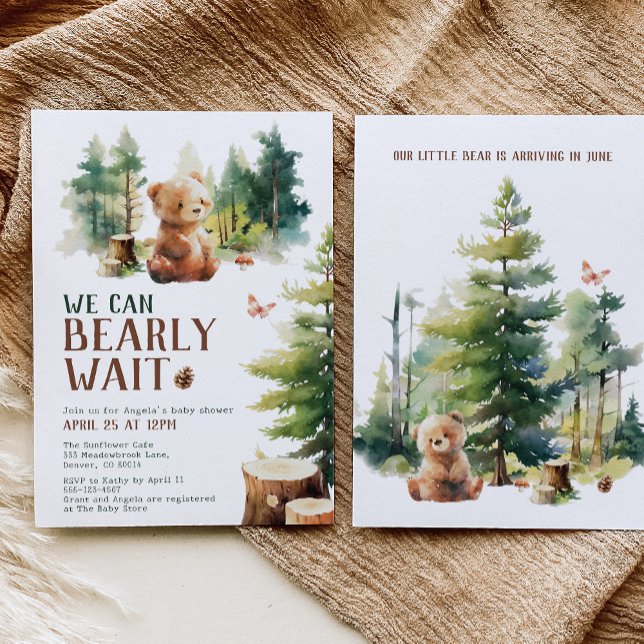 Convites We Can Bearly Wait Woodland Baby Shower Invitation (Criador carregado)