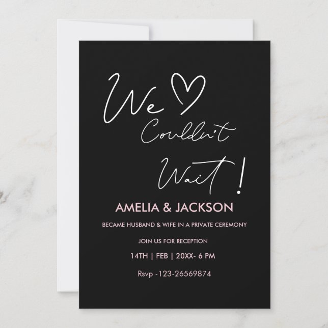 Convites We Couldn’t Wait,Wedding  Reception Invitation  (Frente)