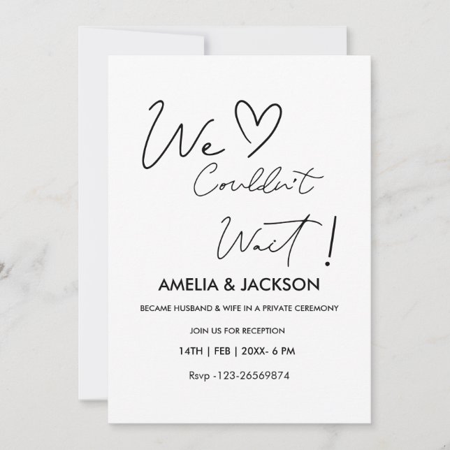 Convites We Couldn’t Wait,Wedding  Reception Invitation  (Frente)