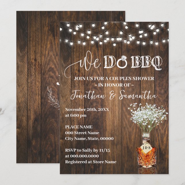Convites We do BBQ Couple Shower Whiskey Baby Breath (Frente/Verso)