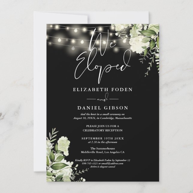 Convites We Eloped Greenery Floral Wedding Vows Party (Frente)