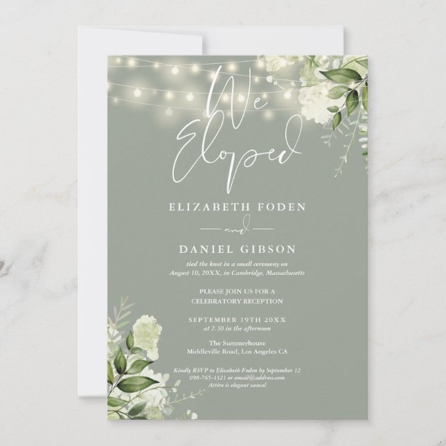 Convites We Eloped Sage Green Wedding Vows Greenery Party (Frente)
