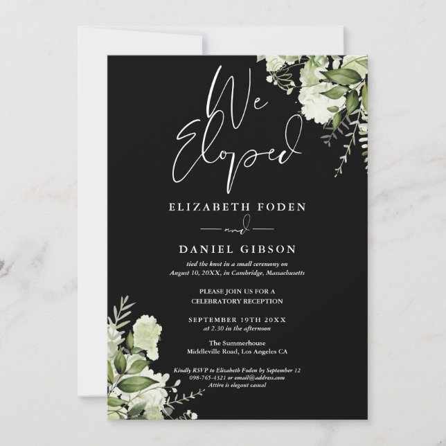 Convites We Eloped Wedding Vows Greenery Party (Frente)