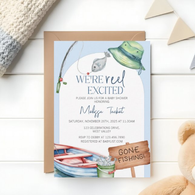 Convites We’re Reel Excited, fishing-themed baby shower  (Criador carregado)