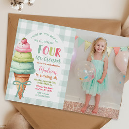 Convites We Scream Four Ice Cream Bow 4th Birthday Photo