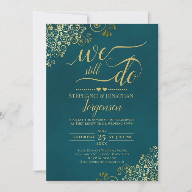 Convites We Still Do Elegant Dark Teal & Gold Vow Renewal (Frente)