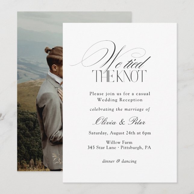 Convites We Tied the Knot Elopement Wedding Reception (Frente/Verso)
