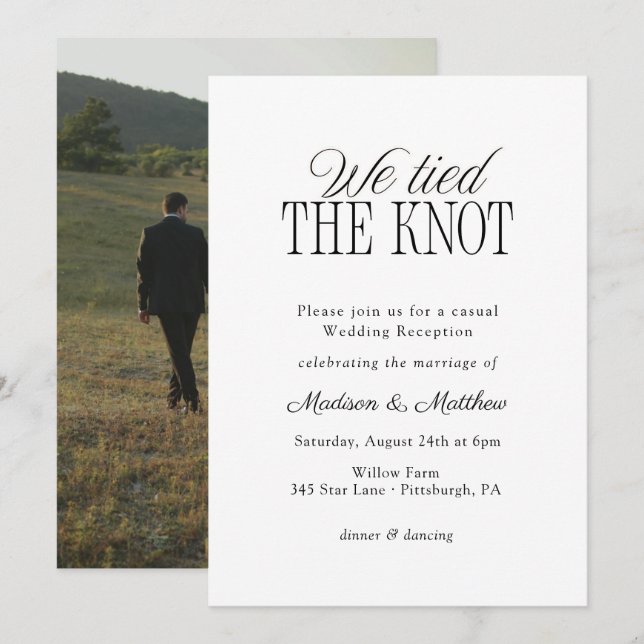Convites We Tied the Knot Elopement Wedding Reception (Frente/Verso)