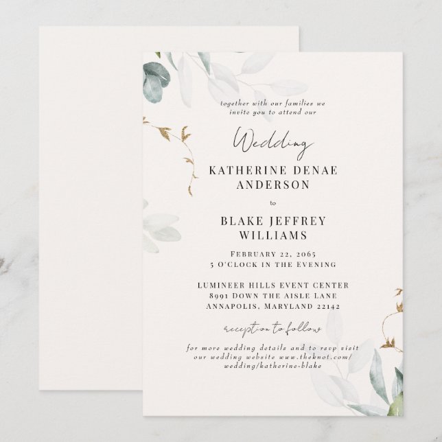 Convites Website Botânico De Champanhe Leve Juntos (Frente/Verso)