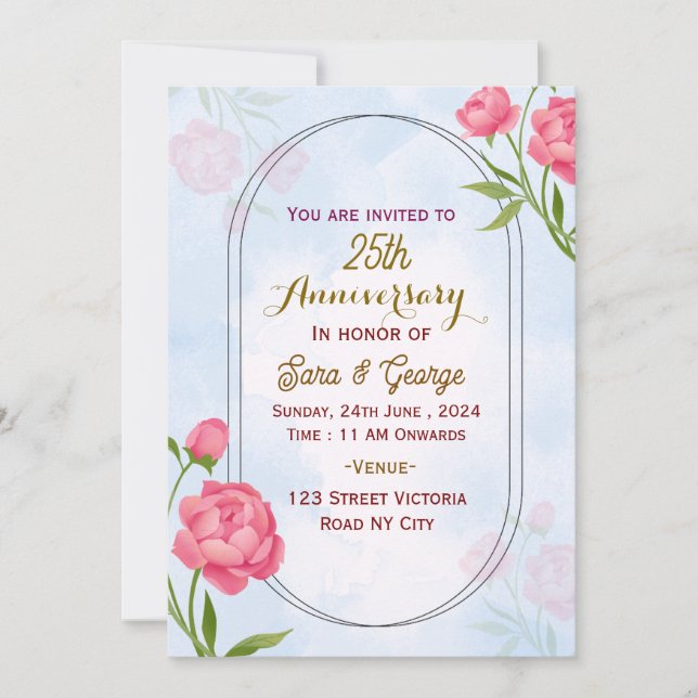 Convites Wedding Anniversary Invitations  (Frente)