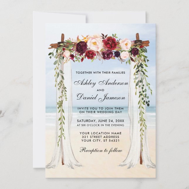 Convites Wedding Beach Canopy Watercolor Floral (Frente)
