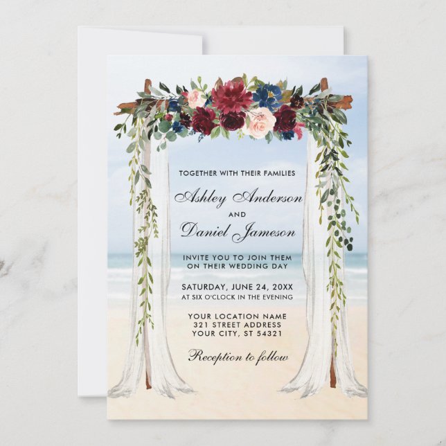 Convites Wedding Beach Canopy Watercolor Floral (Frente)