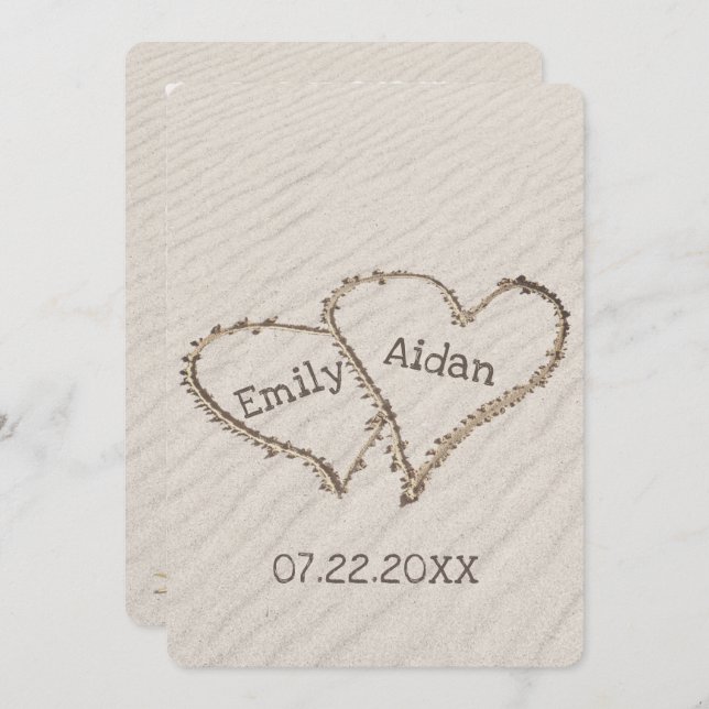 Convites Wedding Beach Hearts com Nomes (Frente/Verso)