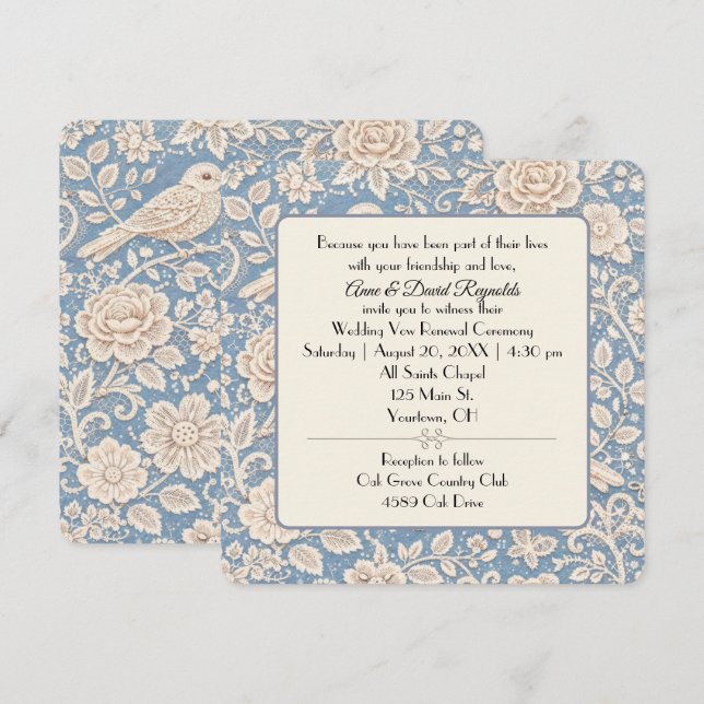 Convites Wedding Chinoiserie Bird and Flower Pattern (Frente/Verso)
