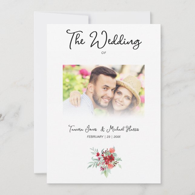 Convites Wedding Colorful Red Shades Flowers Bouquet (Frente)