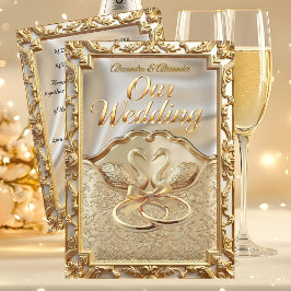 Convites Wedding Cream Gold Swans Rings Gold Diamonds