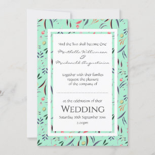 Convites WEDDING Floral Personalizado Neo Mint