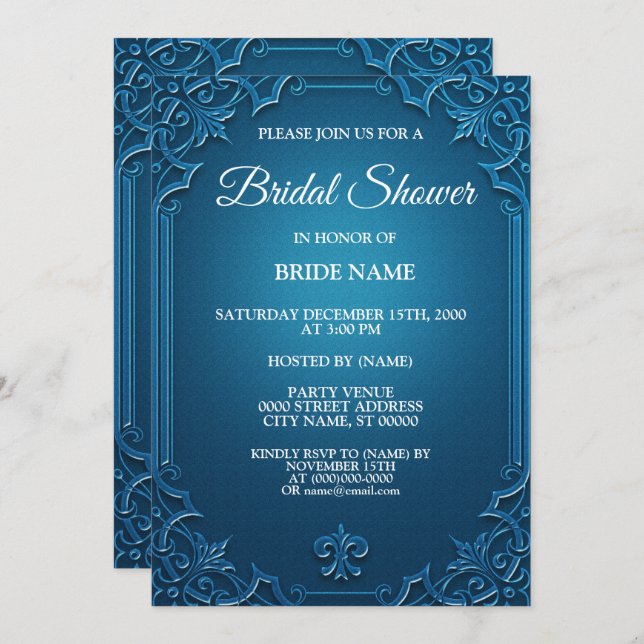 Convites Wedding Geometric Teal Turquoise Bridal Shower (Frente/Verso)