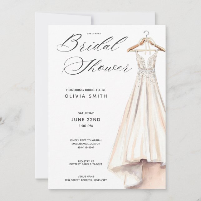 Convites Wedding Gown Bridal Shower Invitation (Frente)