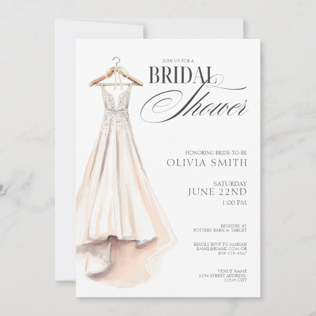 Convites Wedding Gown Bridal Shower Invitation (Frente)