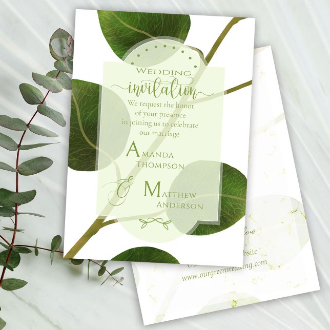Convites Wedding Green (Chic Green Wedding Invitation Card. )