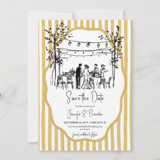 Convites Wedding hand sketched mustard striped