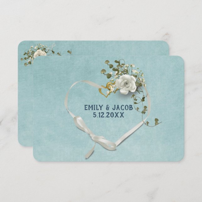 Convites Wedding Heart RSVP Em Aqua (Frente/Verso)