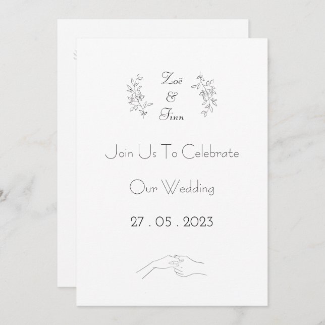 Convites Wedding Invitation (12,7 x 17,8 cm) - Black&White (Frente/Verso)