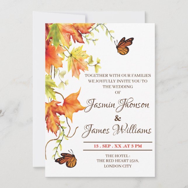 Convites  Wedding Invitation Autumn fflowers sample modern (Frente)