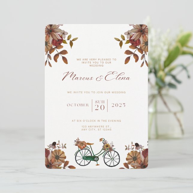 Convites Wedding Invitation Beige Neutral Elegant Style (Em pé/Frente)
