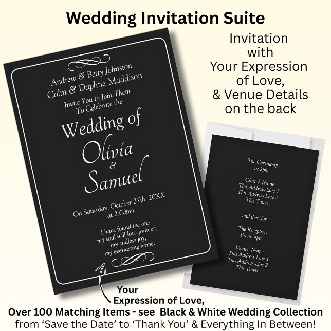 Convites Wedding Invitation Black & White with Infinity (Criador carregado)