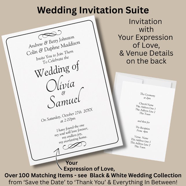 Convites Wedding Invitation Black & White with Infinity (Criador carregado)