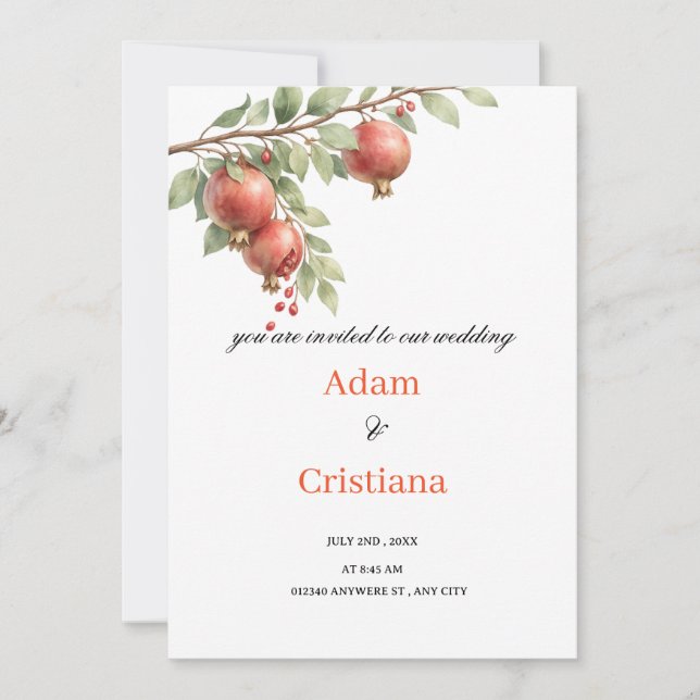Convites Wedding Invitation Blooming with Pomegranates  (Frente)