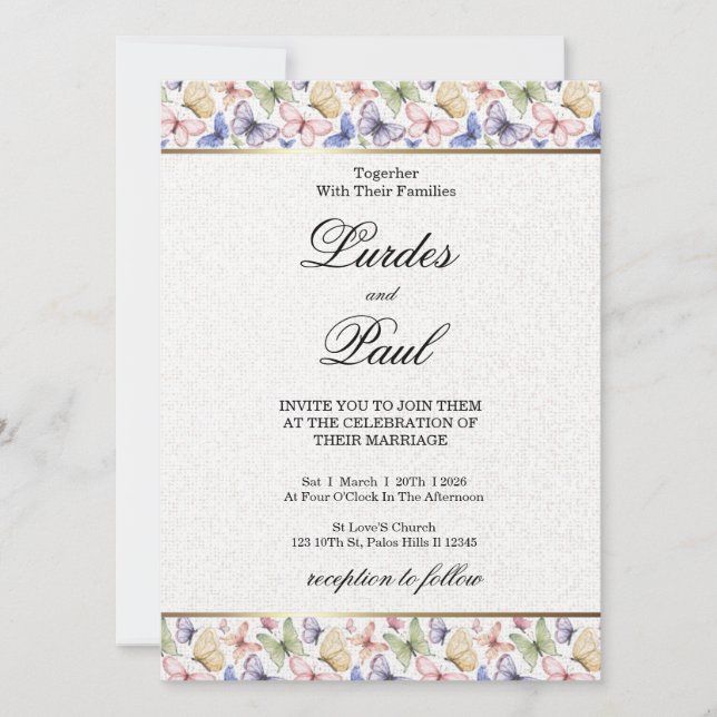Convites  Wedding invitation  Border Butterfly (Frente)