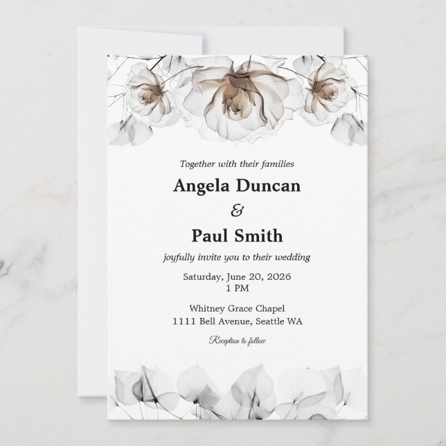 Convites Wedding Invitation Card Soft Rose, Leaf Leaves (Frente)