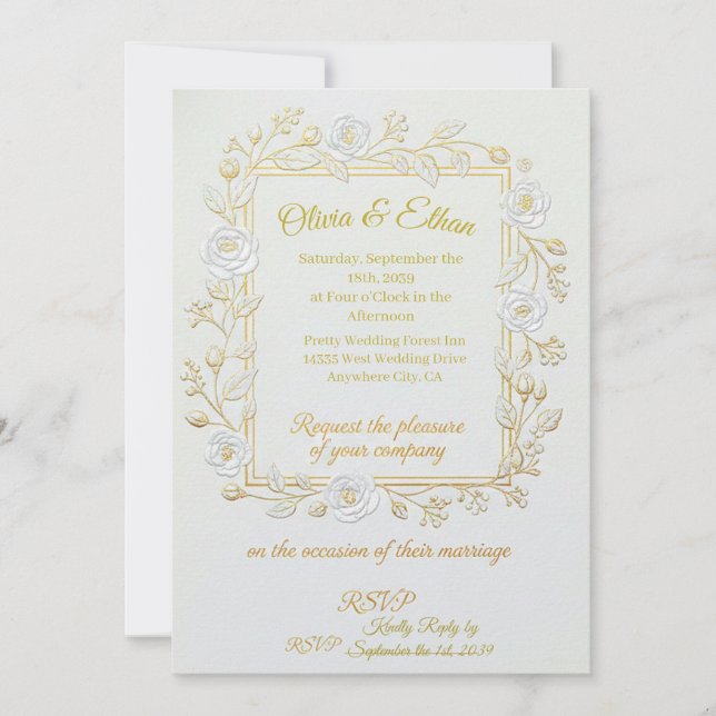 Convites Wedding Invitation - Classic Gold & Olive Branch  (Frente)