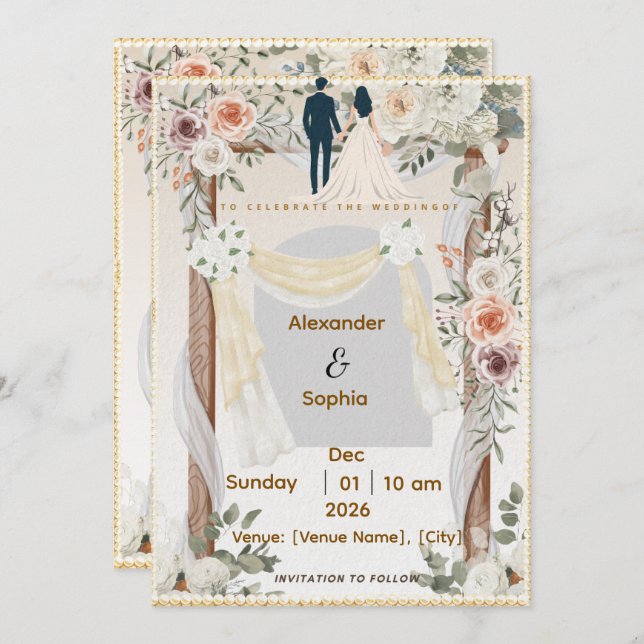 Convites Wedding Invitation | Editable Modern Template (Frente/Verso)