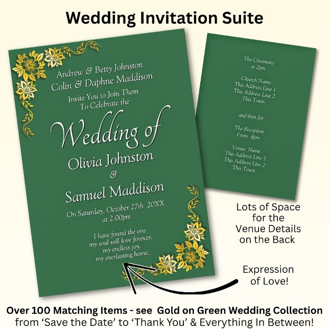 Convites Wedding Invitation Emerald Green Gold White  (Criador carregado)