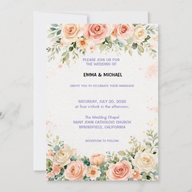 Convites Wedding Invitation Floral (Frente)