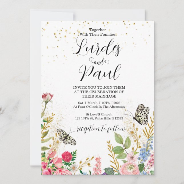 Convites  Wedding invitation Floral Butterfly (Frente)