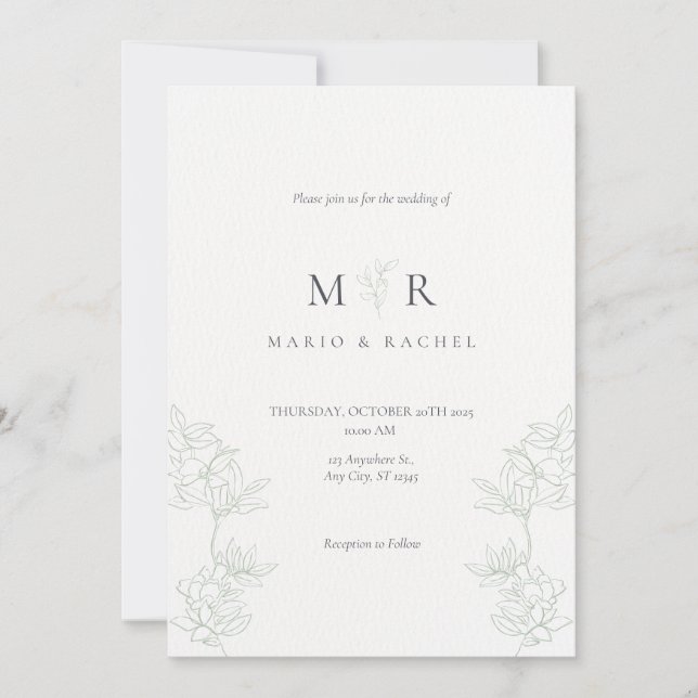 Convites Wedding Invitation Floral Elegant Soft Design (Frente)